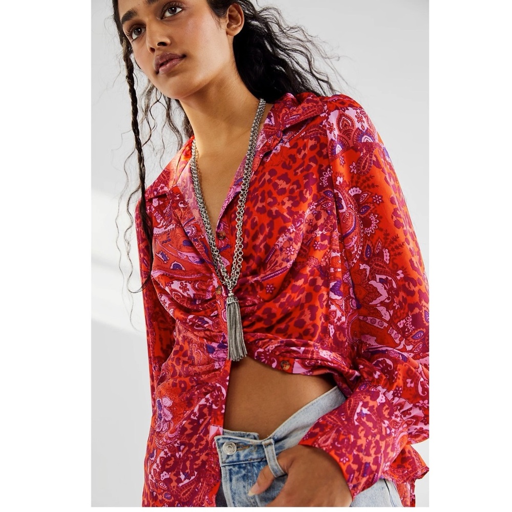 NWOT Free People Bianca Printed Blouse